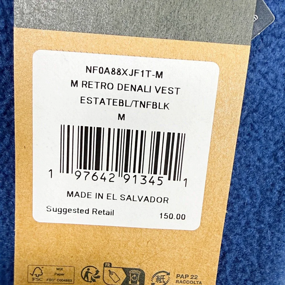 The North Face Retro Denali Vest Mens Size M Estate Blue Black NF0A88XJF1T NEW